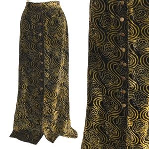 MAHARAJAH Maxi Skirt Handmade in India Black & Yellow Velveteen Size M